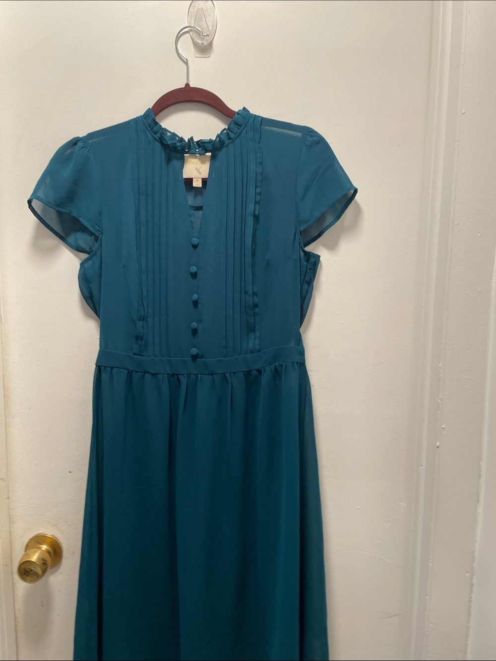 Modcloth Teal Pintuck Button-Front Midi Dress
